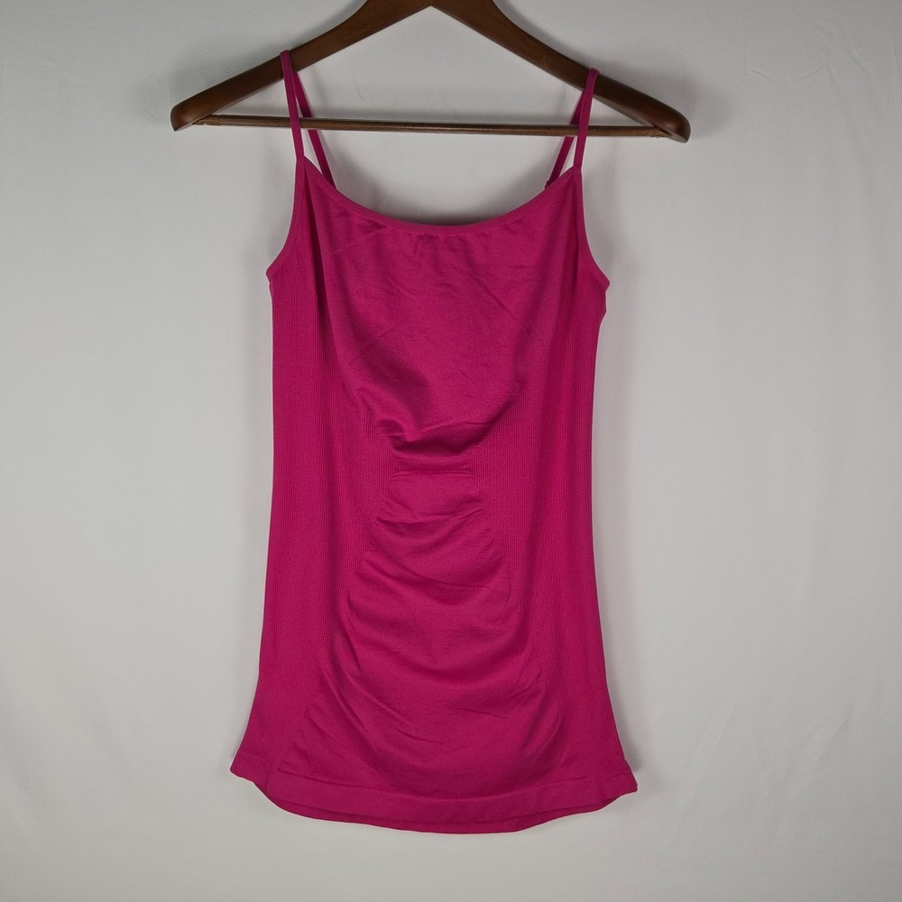 Bisou Bisou Seamless Ruched Camisole M Pink Ribbed Tank Top Adjustableโ Strap